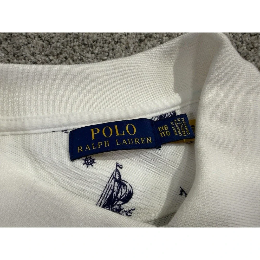 Polo Ralph Lauren Polo Shirt Mens 1XB White Boats Nautical‎ All Over Print NWT
